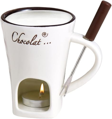 JIABAOZ Fondue Tasse, Fondue Tasse mit Teelicht, Schokofondue Tasse, Keramik-Fondue-Tasse Mehrzweck Chocolate Fondue Set zum Schmelzen von Käse und Süßigkeiten (Beige)