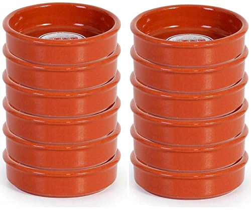 Tradineur Lot de 12 casseroles rondes en terre cuite, compatibles vitro et four, idéales pour servir des tapas et des collations, Ø 8 cm