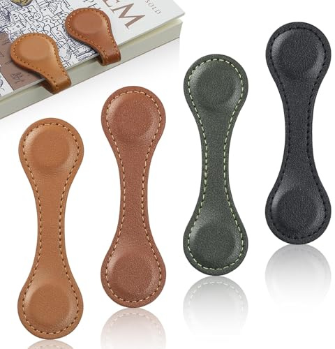 Yamobi Magnetische Lesezeichen Set, Vintage Design In Braun, Schwarz Und Grün, 4 Stück Aus PU-Leder, Ideal Als Geschenk Für Bücherliebhaber Und Kinder