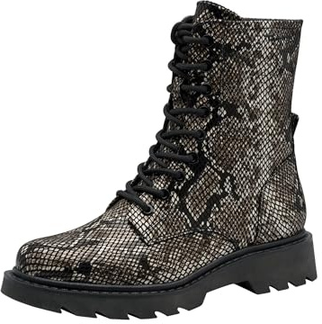 Tamaris dam spets boot platt 1–25918-43 stövletter, Svart orm, 39 EU