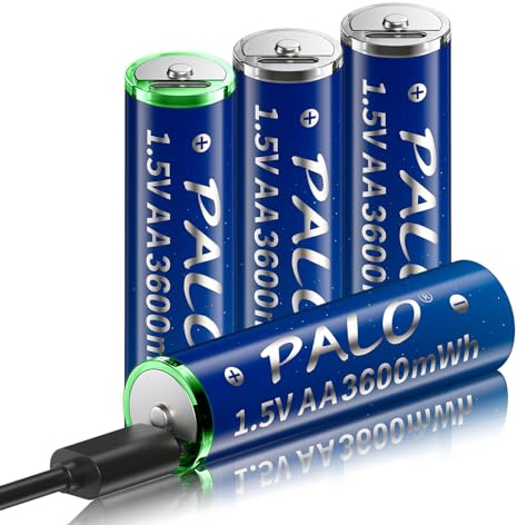 Mspalocell AA-batteri USB-C litiumbatteri laddning 3600mwh med 4-i-1 USB-C laddningskabel 1,5 V-batteri 1,5 timmar snabb laddning, 1500 cykel, 4 bitar