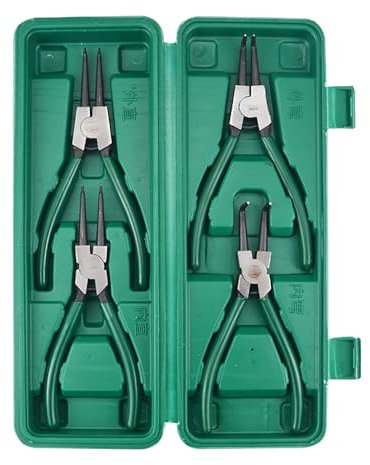 Alicates para anillos de seguridad de calidad industrial, acero al carbono, duradero, preciso, boquilla curvada, juego de 4 piezas