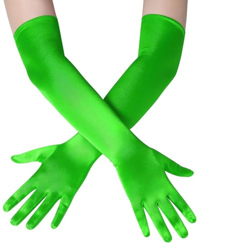 UDNFHL 1 Paar Grünes Satin -Dehnungs -Langen Handschuhen, Klassische Und Modische, Einfache, Feste Farbhandschuhe Für Frauen, Party -Dress -Accessoires.
