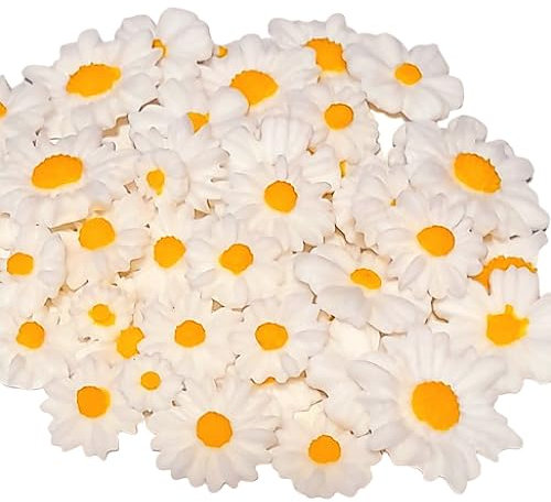 50pcs White Daisy Edible Sugar Fondant Flowers Cupcake/Cake toppers Decorations