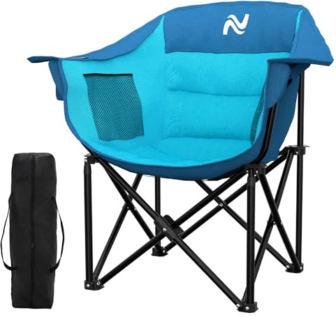 Meulbaty 200KG Belastbar Casual Faltstuhl/Mondstuhl, Leicht Campingstuhl Klappbar mit Seitentaschen, Outdoor Tragbar Faltbar Stuhl für Camping/Garten/Festival/Angeln/Strand - Blau