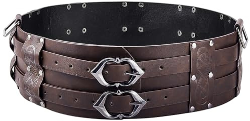 GORGECRAFT Breiter Rüstungsgürtel Aus PU Leder Mit Wikingerprägung Mittelalterlicher Ritterkorsettgürtel Verstellbarer Renaissance Vintage Lederbund In Dunkelbraun Mit Schnallen Für Männer Und Frauen
