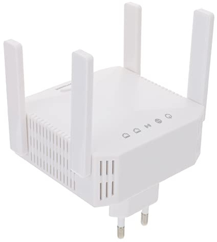 Repetidor WiFi 300mbps 2, 4 GHz 4 Antenas Blanco Abs | Enchufe Eu 110-220v, Estándar 802.11n, Diseño Orificios Laterales y Función de Memoria