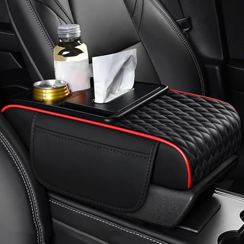 LOPAMCGH Cojín Reposabrazos Coche para VW Golf V (Typ 1K) 2004 2005 2006 2007 2008, Funda Consola Central en Cuero PU con Portavasos y Bolsillos Laterales, Universal Accesorio Interior Automóvil