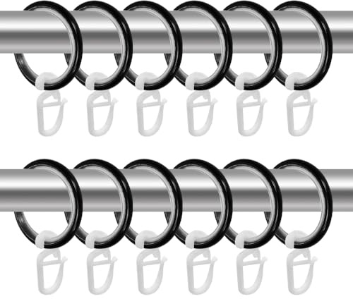 Huucozn 60 Anillas para Cortinas con Gancho, Argolla Cortina 30mm, Anillos de Metal para Cortinas con Pinza de Plastico para Ventanas y Puertas, Aro de Cortina con Gancho para Barra de Cortina y Ducha