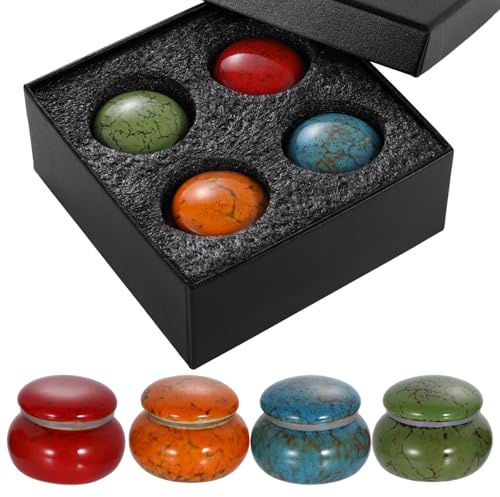 4 urnas de cerámica para cenizas humanas o mascotas, mini recipientes de recuerdo, 5 x 4 cm, juego de 4, incluye caja de regalo