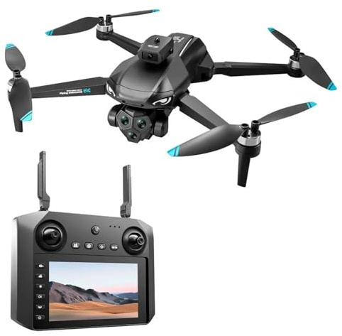 LKHLTBF Drone Professionnel m33 Max 4k HD esc Double caméra 5g WiFi Flux Optique sans balais avec écran rc Quadcopter,Dual Battery,6k Upgrade