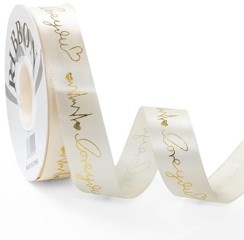 JYSNOW Cinta de Raso Blanquecino, 25 mm x 29 m Cinta de Regalo, Decorativa Cintas de Satén, Cintas de Poliéster, para Decoración de Boda, Envolver Regalos, Manualidades, Lazos