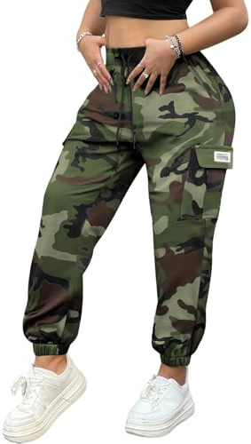 XYXYING Women’s Lightweight Quick-Dry Camo Cargo Pants - Tapered Leg Elastic Drawstring Waistband Breathable Tactical Pants