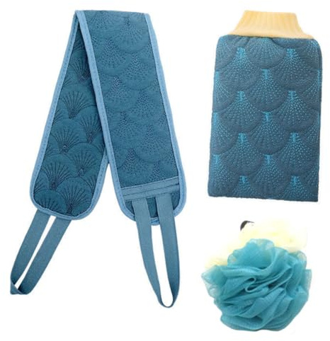 3 Stück Peeling Badegurt für Kinder, Bad, Dusche, Blau | Polyester Verstauen, Schrubben Sanftes, Baumwolle Entfernt Abgestorbene, Haut Leicht