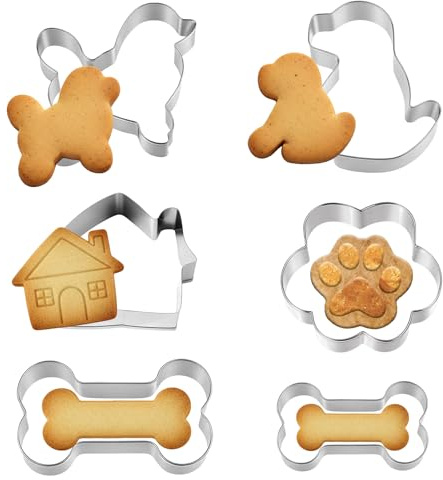Matwsec 6 Pcs Dog Cookie Cutter Set, Dog Bone Cookie Cutters, Stainless Steel Assorted Sizes Dogs Treat Molds, Dog Biscuit Cutters for Baking Theme Party Cat Homemade Treats