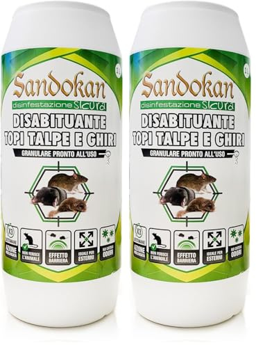 Sandokan Disabituante Topi Talpe Ratti 1 kg Granulare Repellente Ratti Topi Talpe (Confezione da 2)