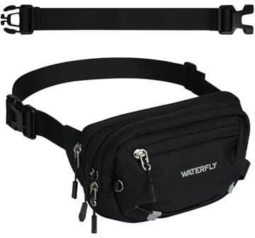 Waterfly Bum Bag Fanny Pack: Small Waist Bumbag with RFID Blocking Black | Anti-Theft, Adjustable Strap, 30cm Extended Belt, Multi-pocket, For Women Men Hiking Sport Running Walking Travel