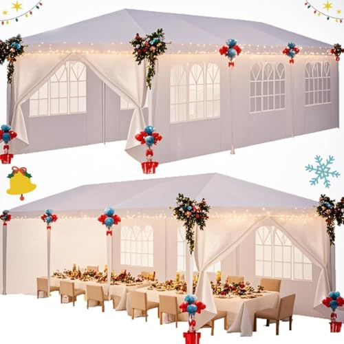 HOTEEL 10x30FT Party Tent with 8 Removable Sidewalls for Parties, Carpas para Fiestas Easy Set up, Weddings, BBQ, Baby Shower, Waterproof Outdoor Event Canopy, Patio Camping Gazebo, White