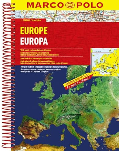 MARCO POLO Reiseatlas Europa 1:2 Mio.: Mit landschaftlich schönen Strecken und Sehenswürdigkeiten. Übersichtskarte zum Ausklappen, Entfernungstabelle, ... 56 Citypläne (MARCO POLO Reiseatlanten)