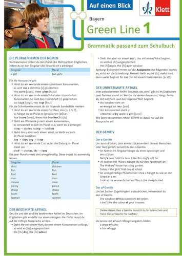 Klett Green Line 1 Bayern Klasse 5 - Auf einen Blick: Grammatik passend zum Schulbuch (Green Line. Ausgabe für Bayern ab 2017)