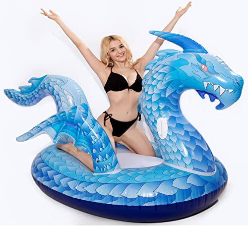 Riesiger aufblasbarer Drachen-Pool-Schwimmer, cooles Eis-Drachenfloß, 2.7 m lang mit schnellerem Ventil, Pool-Schwimmer, für Sommer, Strand, Party, Lounge für Kinder und Erwachsene (Dragon Float)