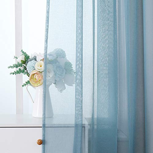 MIULEE Sheer Voile Vorhang Stangedurchzug Transparente Gardine aus Voile Vorhänge Fensterschal Transparent Wohnzimmer Luftig für Schlafzimmer 2er Set 140 X 160 cm (B x H), Rod Pocket Staubiges Blau