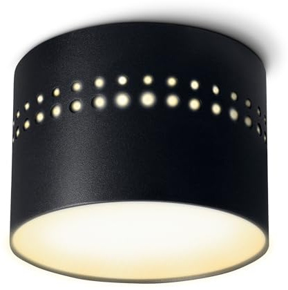 linovum SUNEVA Aufbauspot schwarz rund flach warmweiß 8W indirekt 230V | Flacher Deckenspot schwarz - indirektes warmweißes Licht, für Wohnzimmer, Flur & Küche, direkt an 230V, festverbaute LED