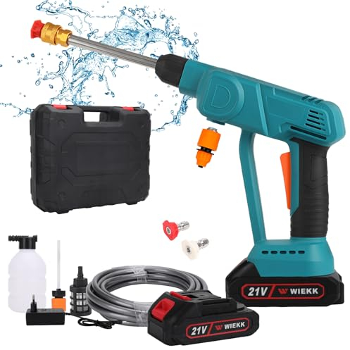 Akku Hochdruckreiniger, 21V Mobile Akku-Hochdruckreiniger mit Akku 5 m Schlauch Ladegerät Tragbarer Hochdruckreiniger für Auto, Terrasse, Fenster, Rasen, Pool Blau