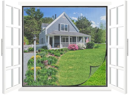 Cinkee Fliegengitter Fenster 100x120cm, Insektenschutz Fenster werden mit starken Klettbändern für eine einfache Montage ohne Bohren geliefert, Schwarz