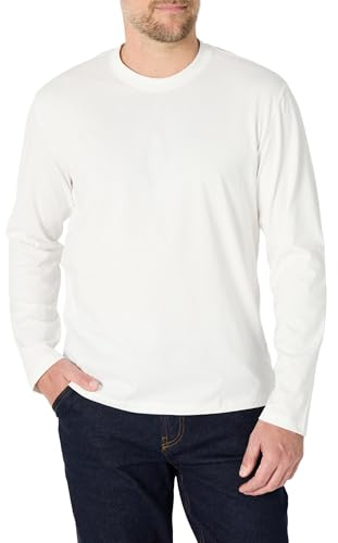 Amazon Essentials Herren Langärmeliges T-Shirt mit lockerer Passform, Weiß, L