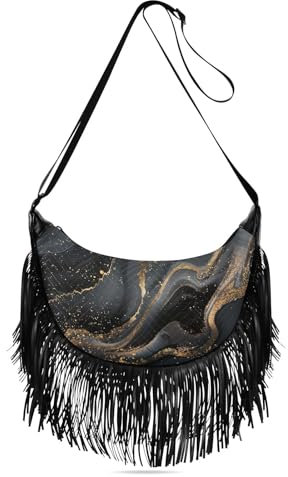 GAIREG Fransentasche Geldbörse Quaste Boho Handtasche Fransen Geldbörse Crossbody Western, Schwarz-goldenes Marmormuster-4