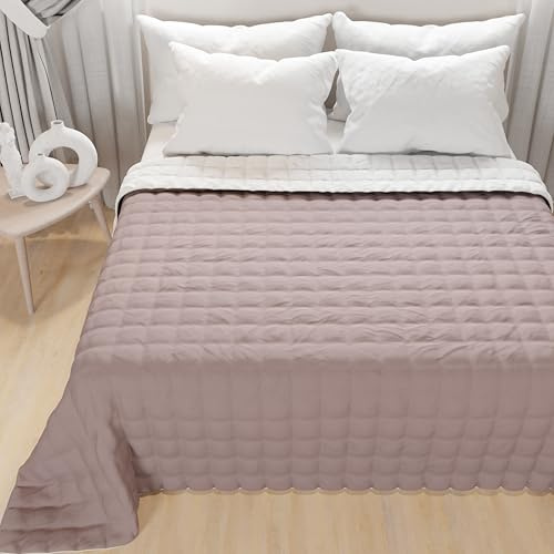 PETTI Artigiani Italiani - Trapuntino Matrimoniale Maxi, Trapuntino Leggero Double Face, Copriletto Trapuntato, Trapunta Leggera Estiva, Rosa Antico