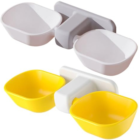 ERINGOGO 2Pcs Wall-mounted Cat Double Food Bowl Dual Feeding and Drinking Bowls with Detachable Design Anti-tip Pet Feeder for Busy Owners Noise-reducing Yellow White with Transparent