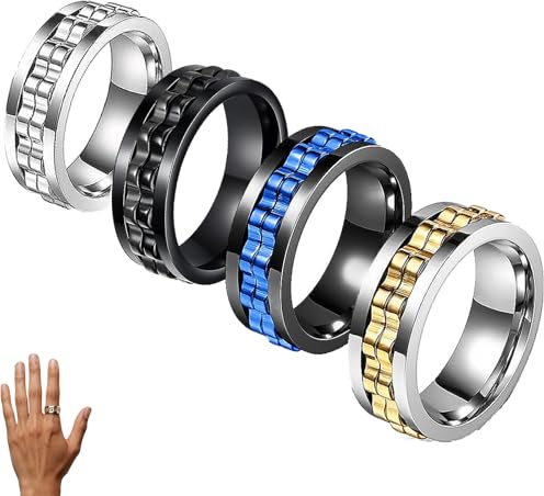 CUWERFO 4 PCS Anxiety Ring, Fidget Rings, Spinner Ring, Stainless Steel Fidget Ring, for Stress Anxiety Relief Adults Men Teen Boys Office School