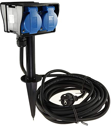 ChiliTec Gartensteckdose mit Erdspieß - 4-fach Aussen Steckdose 10 Meter Gummi Kabel für dauerhaften Einsatz im Aussenbereich IP44 230V mit Klappdeckel - Stromverteiler für Garten Terrasse