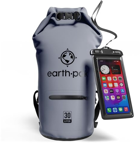 Earth Pak- Torrent Series Waterproof Dry Bag Keeps Gear Dry for Kayaking, Boating, Hiking, Camping and Fishing with Waterproof Phone Case (Grey, 30L)