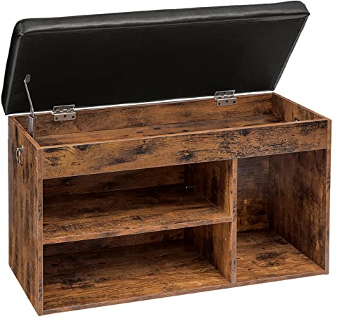 HOOBRO Schuhbank, Sitzbank, 3 offene Fächer, 82 x 31,5 x 46,5 cm, gepolstert, Stauraum unter der Sitzfläche, Schuhschrank, bis 150 kg belastbar, Flur, Wohnzimmer EBF40HX01