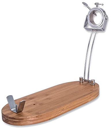 3 CLAVELES Support à Jambon Pliable pivotant 2 Positions en Bois et Acier Inoxydable 47 x 18