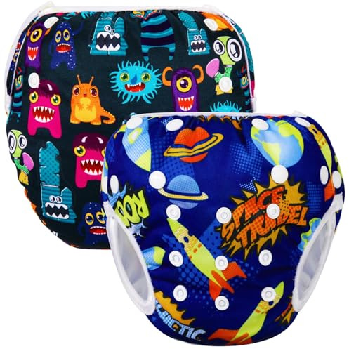 Riutilizzabile Pannolini da nuoto (Confezione da 2), Costume Pannolino Lavabili, Impermeabile Pannolino Piscina (0-3 anni)