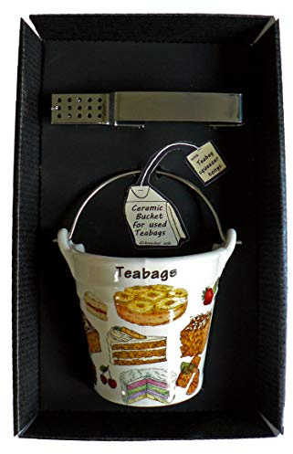 Cakes Teabag Tidy Bucket with Teabag Squeezer Tongs - Gift Boxed