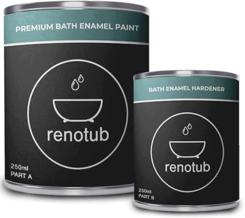 Renotub Premium 2K Bath Resurfacing Repair Enamel Paint - Brilliant White - Bathtub - Shower Tray - Sink - Tiles