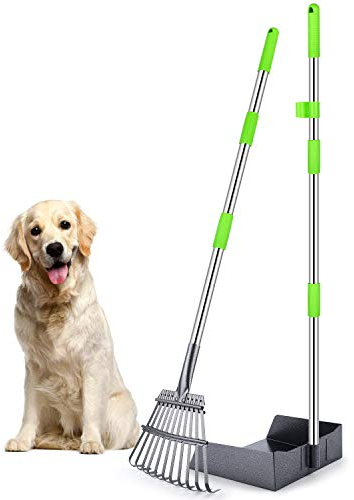 TNELTUEB Extra große Hundekotschaufel, Metall-Kot-Tablett und Rechen, verstellbarer langer Griff für große Hunde – ideal für Gras/Straße/Kies