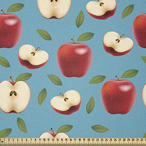 ABAKUHAUS Mela Tessuto a Metraggio, Red Delicious Healty alimentari, Tessuto a Maglia Elasticizzato per Abbigliamento, Cucito e Arti, 2 m, Crema Blu Rubino