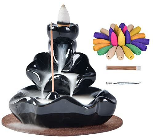 LYUK Incense Burner,Backflow Incense Holder Ceramic Handmade Cencer Tower Holder Home Office Decoration with 10Pcs Free Incense Cones