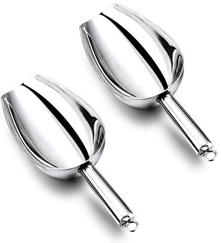 12 Ounce Ice Scoop Set of 2, E-far Stainless Steel Scoops for Ice Cube/Candy/Flour/Sugar, Metal Utility Scoops for Party, Baking, Kitchen Pantry, Rust Free & Dishwasher Safe