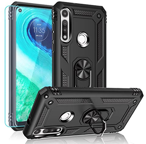 YZOK Funda compatible con Moto G Fast, con protector de pantalla HD, grado militar, anillo de soporte de coche, híbrido, policarbonato duro, TPU suave, a prueba de golpes, funda protectora para