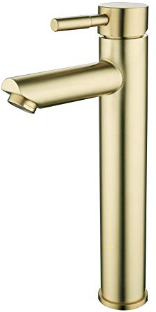 HomeLava Waschtischarmatur aus Edelstahl Modern Hoch Waschbeckenarmatur Mischbatterie Waschtisch Armatur Einhebelmischer Waschbecken Badezimmer Gold Gebürstet für Bad