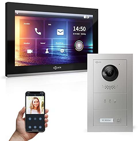 Goliath Hybrid | IP | Full-HD Video Türsprechanlage | App | 1-Fam | 1 x Full-Touchscreen 10 | Aluminium Unterputz Türstation | + Feedback Modul | 180° Ultra-Weitwinkel | AV-IPS-521