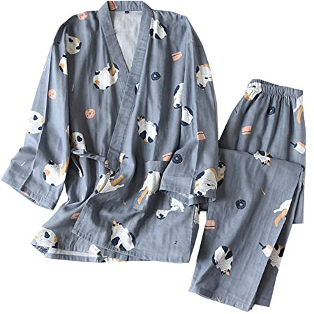 Japanischer Kimono-Pyjama für Damen aus reiner Baumwolle, Größe M A31