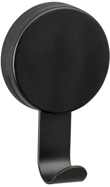 WENKO Static-Loc Plus Wandhaken Pavia Schwarz, 2er Set Bad-Haken, Befestigen ohne bohren, sicherer Halt durch statische Haftung auf glatten, luftundurchlässigen Flächen, je 6 x 10 x 3,5 cm, Stahl matt